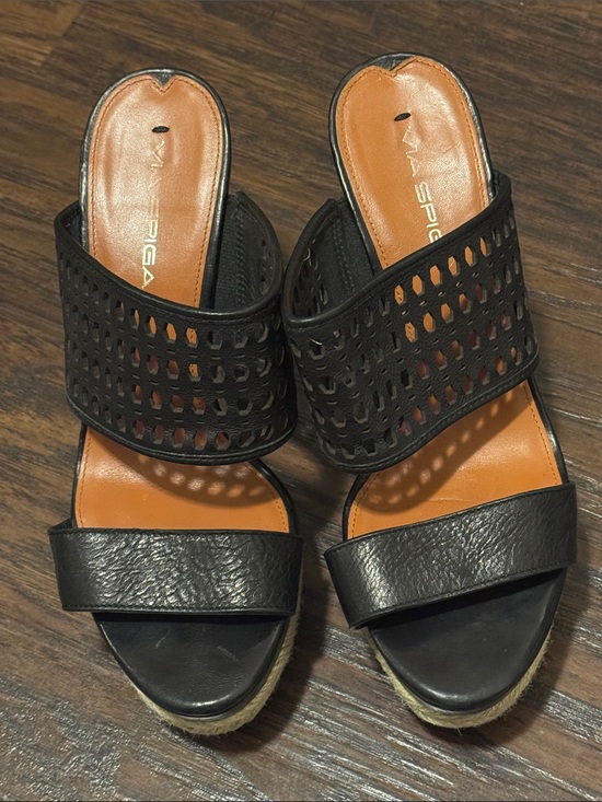 Via Spiga Shoes - Via Spiga Black Perforated Leather Wedges